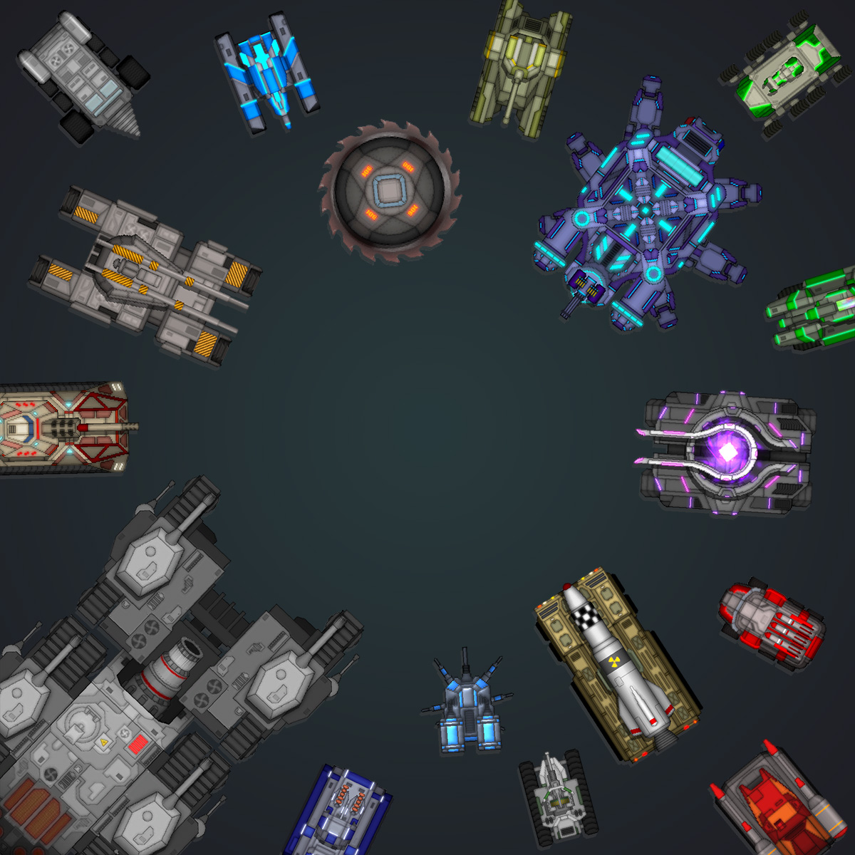 Different Tanks Defense units around the center